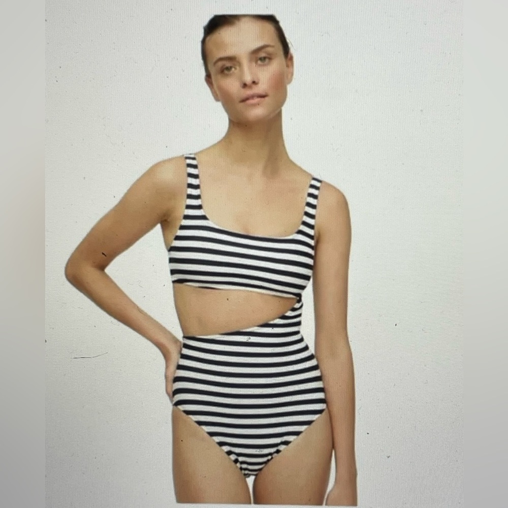 J Crew swimsuit cutout one piece striped sz 10 navy